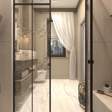 Интерьер ванной с зеркалом на двери  смотреть на Basicdecor