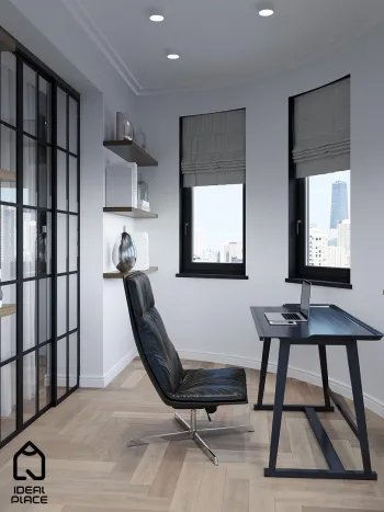 Интерьер c рабочим местом и дверными жалюзи  смотреть на Basicdecor