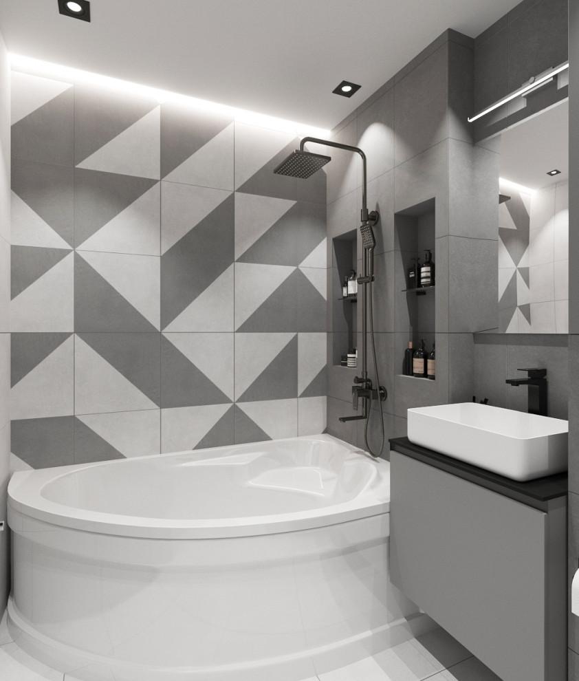 Интерьер ванной cовмещенным санузлом в современном стиле, в стиле лофт и хай-теке