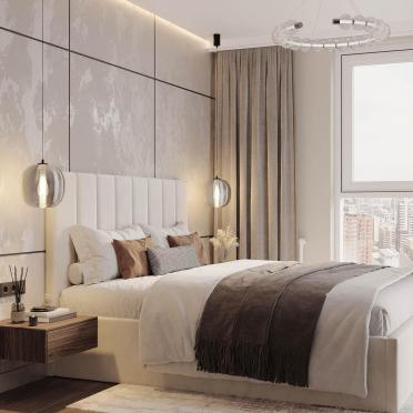 Интерьер спальни cветильниками над кроватью  смотреть на Basicdecor