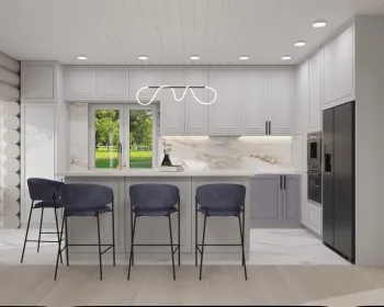 Интерьер гостиной cветильниками над столом  смотреть на Basicdecor