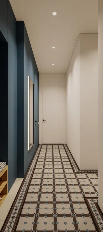 Интерьер коридора с полом и стенами одного цвета и проходная  смотреть на Basicdecor