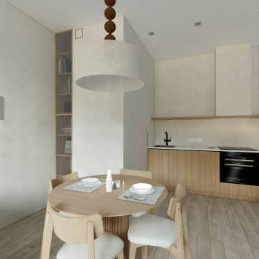 Интерьер кухни cветильниками над столом  смотреть на Basicdecor
