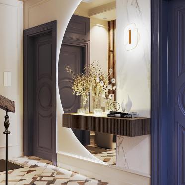 Интерьер с проходной и зеркалом на двери  смотреть на Basicdecor