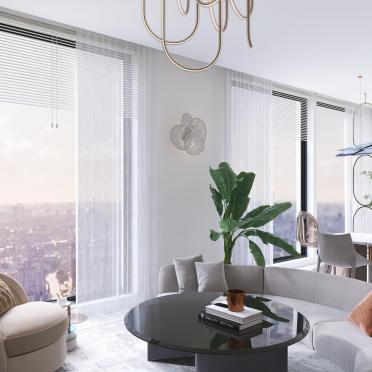 Интерьер гостиной с жалюзи и дверными жалюзи  смотреть на Basicdecor