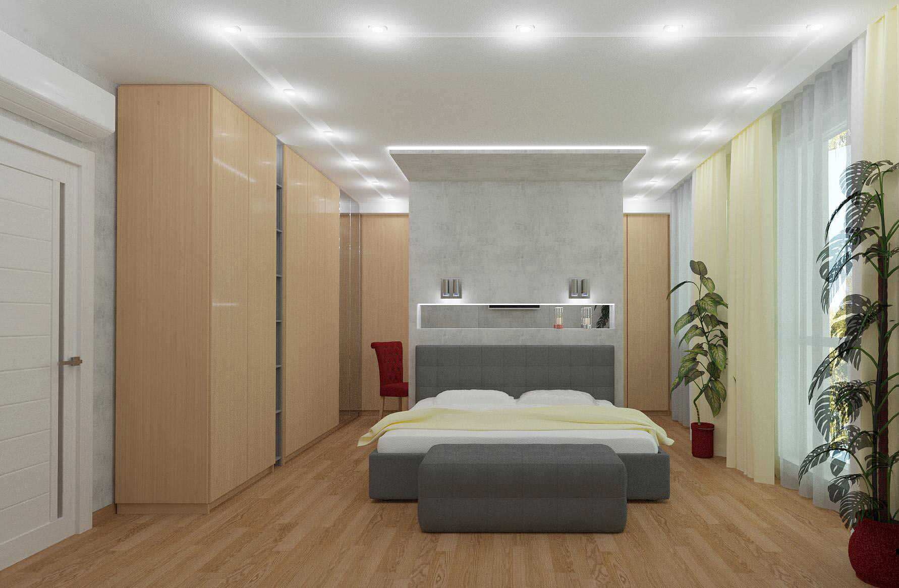 Интерьер спальни с рейками с подсветкой, подсветкой настенной, подсветкой светодиодной и с подсветкой