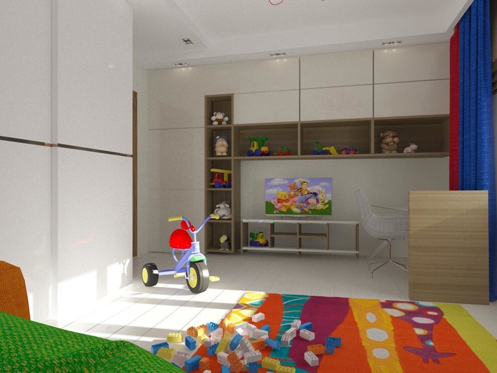 Интерьер детской c детской и с кабинетом в стиле лофт и в восточном стиле