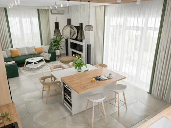 Интерьер с объединенной гостиной в скандинавском стиле смотреть на Basicdecor