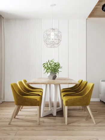 Интерьер столовой cветильниками над столом  смотреть на Basicdecor