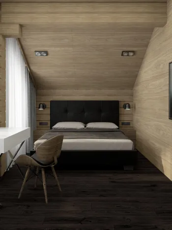 Интерьер спальни cветильниками над кроватью и с подсветкой  смотреть на Basicdecor