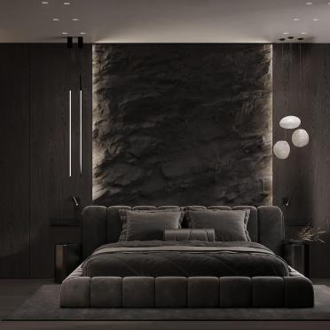 Интерьер спальни cветильниками над кроватью и с подсветкой  смотреть на Basicdecor