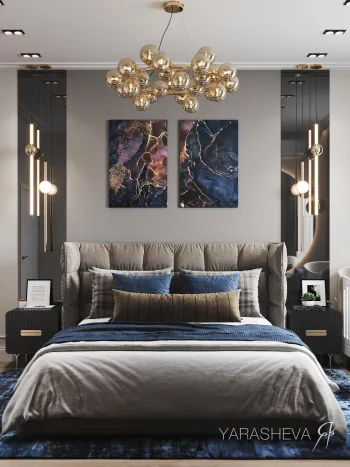 Интерьер спальни с картинами над камином  смотреть на Basicdecor