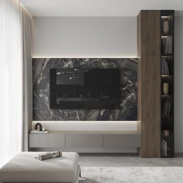 Интерьер гостиной с телевизором на стене  смотреть на Basicdecor