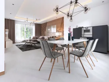 Интерьер столовой c обеденной зоной в современном стиле смотреть на Basicdecor