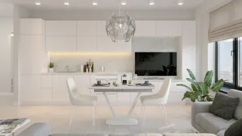 Интерьер кухни cветильниками над столом в современном стиле смотреть на Basicdecor