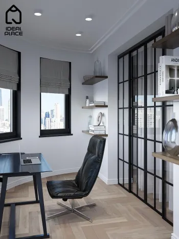 Интерьер c рабочим местом и дверными жалюзи  смотреть на Basicdecor