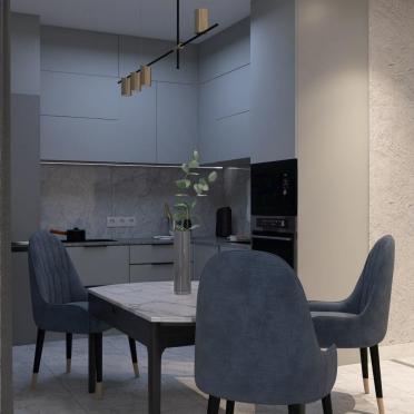 Интерьер кухни cветильниками над столом  смотреть на Basicdecor