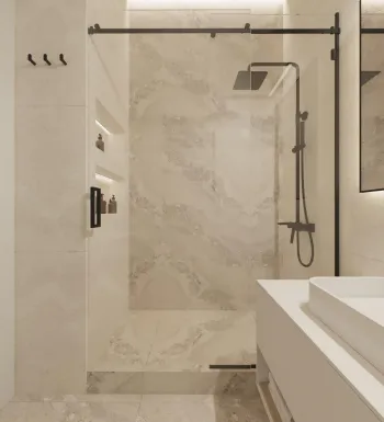 Интерьер ванной с душевой из плитки  смотреть на Basicdecor