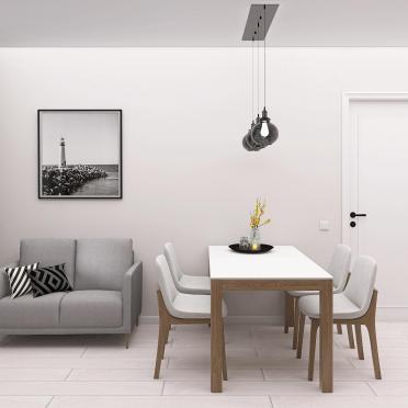 Интерьер кухни cветильниками над столом  смотреть на Basicdecor