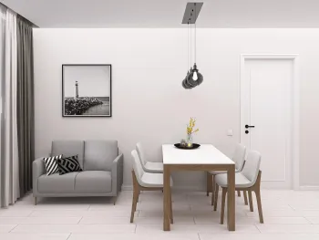 Интерьер кухни cветильниками над столом  смотреть на Basicdecor
