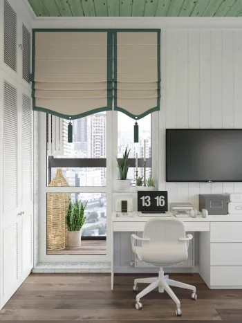 Интерьер c рабочим местом, жалюзи и дверными жалюзи  смотреть на Basicdecor
