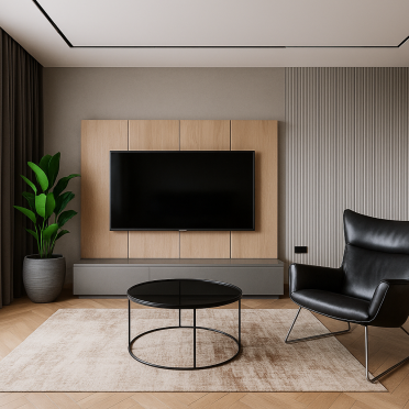Интерьер гостиной с телевизором на стене  смотреть на Basicdecor