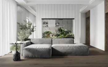 Интерьер гостиной с диваном у окна  смотреть на Basicdecor