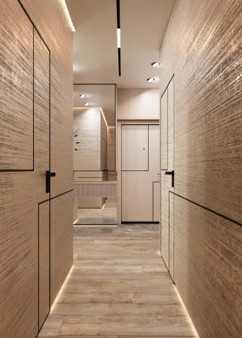 Интерьер прихожей с проходной и с подсветкой  смотреть на Basicdecor