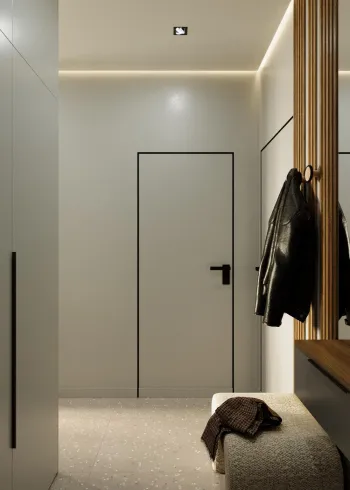 Интерьер прихожей с нишей с подсветкой, световыми линиями и с подсветкой  смотреть на Basicdecor