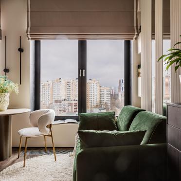 Интерьер гостиной с жалюзи и дверными жалюзи  смотреть на Basicdecor
