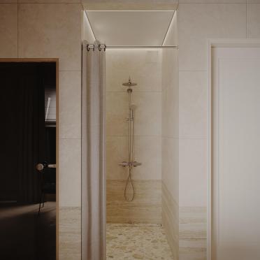 Интерьер ванной с душевой из плитки  смотреть на Basicdecor