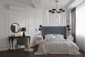 Интерьер спальни cветильниками над кроватью  смотреть на Basicdecor