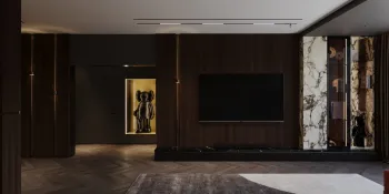 Интерьер гостиной с нишей с подсветкой и с подсветкой  смотреть на Basicdecor