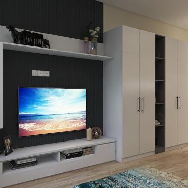 Интерьер гостиной с телевизором на стене  смотреть на Basicdecor