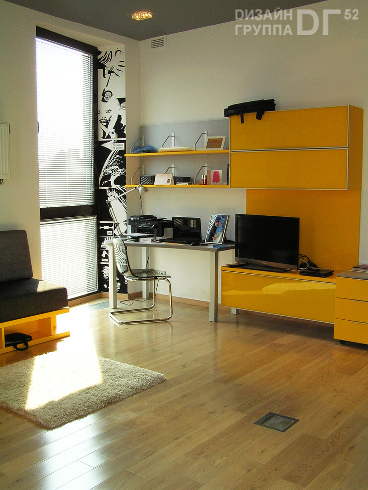Интерьер c рабочим местом и с кабинетом в современном стиле