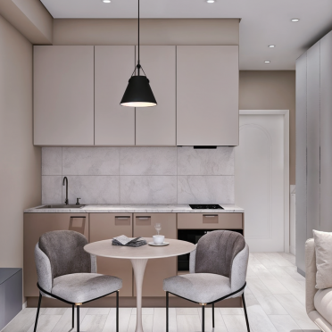Интерьер кухни cветильниками над столом  смотреть на Basicdecor