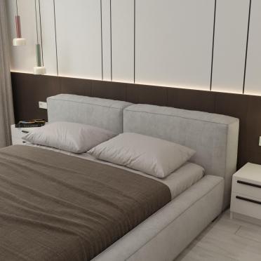 Интерьер спальни cветильниками над кроватью и с подсветкой  смотреть на Basicdecor