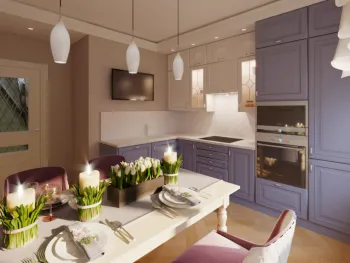 Интерьер кухни cветильниками над столом в неоклассике смотреть на Basicdecor
