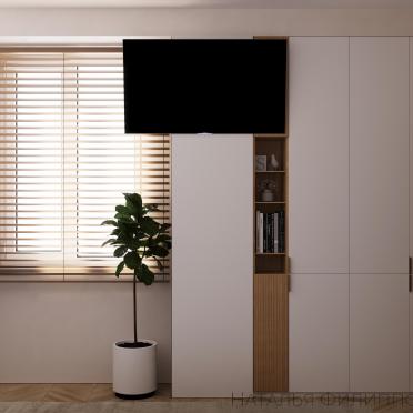 Интерьер с телевизором на рейках и телевизором на стене  смотреть на Basicdecor