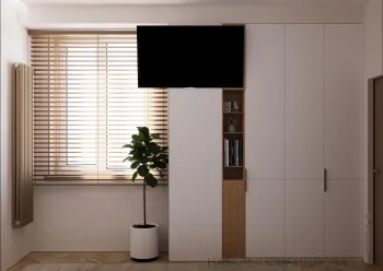 Интерьер с телевизором на рейках и телевизором на стене  смотреть на Basicdecor