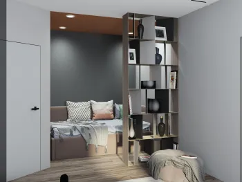 Интерьер детской с зонированием и перегородкой раздвижной  смотреть на Basicdecor