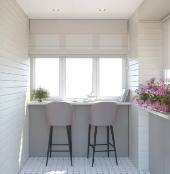Интерьер балкона с жалюзи и дверными жалюзи  смотреть на Basicdecor