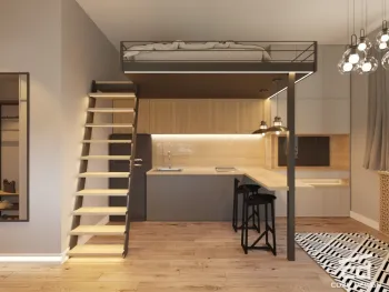 Интерьер c антресолью и под лестницей  смотреть на Basicdecor
