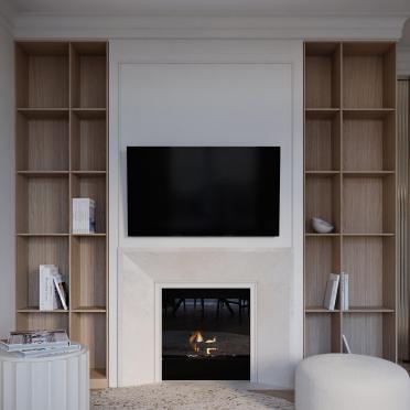 Интерьер гостиной с нишей для телевизора  смотреть на Basicdecor