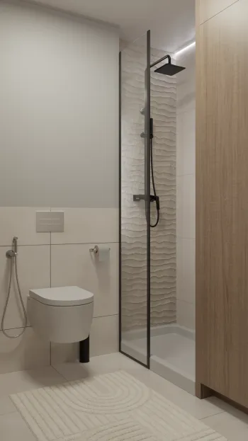 Интерьер ванной с душевой из плитки  смотреть на Basicdecor