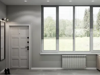 Интерьер с жалюзи и дверными жалюзи в современном стиле смотреть на Basicdecor