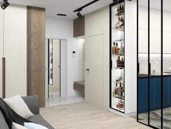 Интерьер прихожей с перегородкой раздвижной и с антресолью  смотреть на Basicdecor