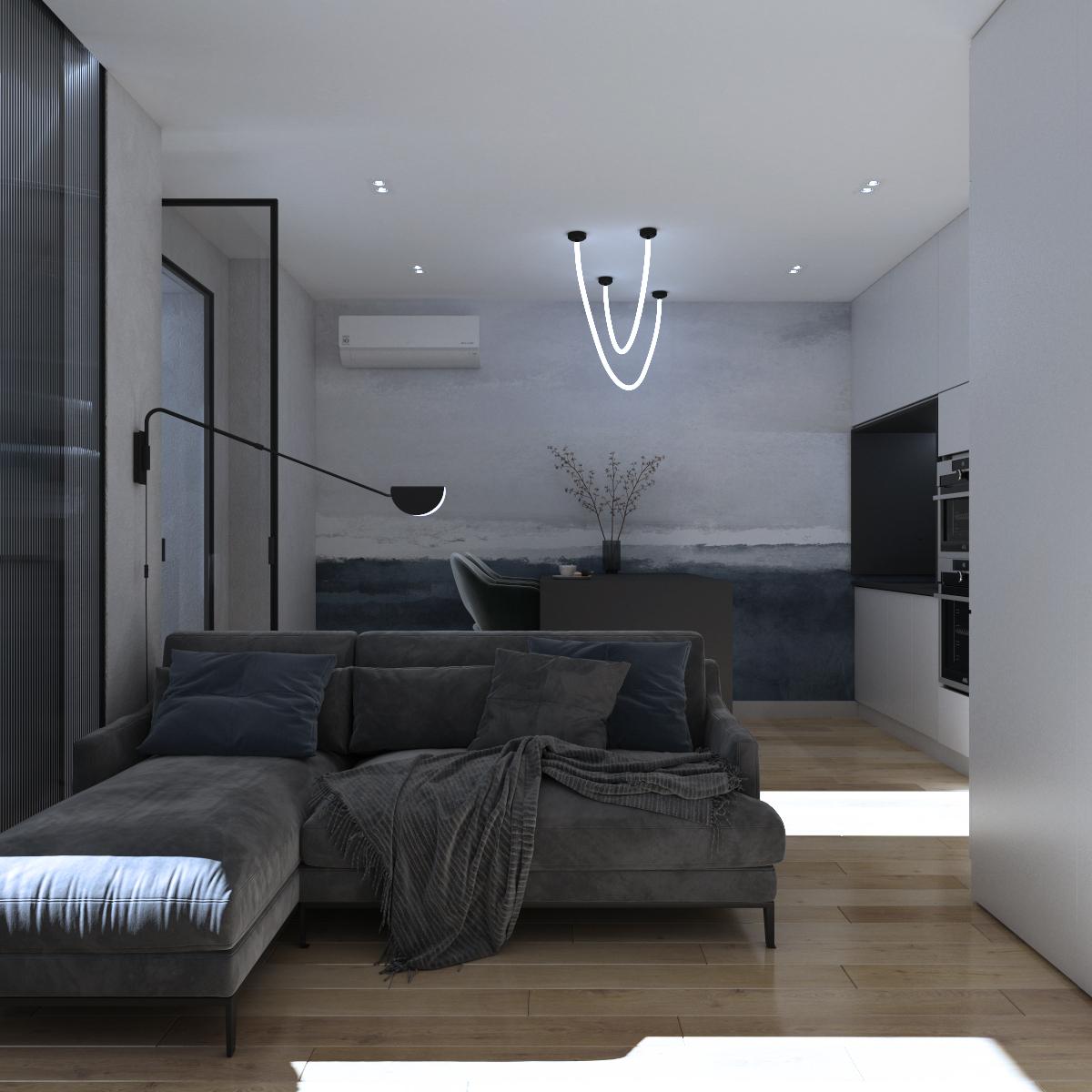 Интерьер спальни с подсветкой настенной и подсветкой светодиодной