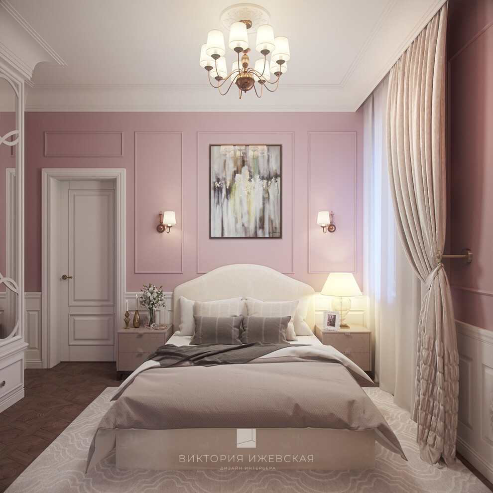 Интерьер спальни cветильниками над кроватью в неоклассике и в классическом стиле