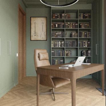Интерьер кабинета cветильниками над столом  смотреть на Basicdecor